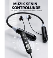 Mey İthalat® Kablosuz Bluetooth Boyun Kulaklığı Mikrofonlu Müzik Dinleme Çağrı Cevaplama Ses Kontrollü Kulak İçi Kulaklık