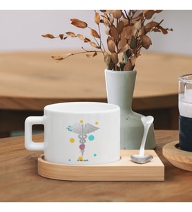 BK Gift Kişiye Özel İsimli Doktor Tasarımlı-1, Ahşap Altlıklı Seramik Fincan, Meslek Hediyesi, Yeni İş Hediyesi