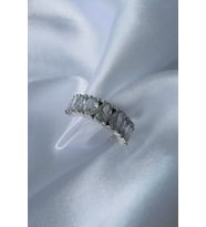 Silver Kaplama Zirkon Taşlı Trapez Yüzük (Gümüş)