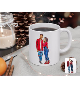 BK Gift Kişiye Özel Tam Boy Sevgililer Karikatürlü Beyaz Kupa Bardak-1