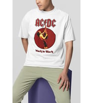 AC DC Back In Black Baskılı Unisex Oversize Rock Metal Tişört