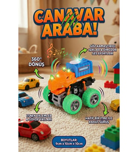 Işıklı Ve Sesli Dinozor Canavar Kamyon - 360° Dönen Sürtmeli Akrobasi Arabası - Oyuncak Araba