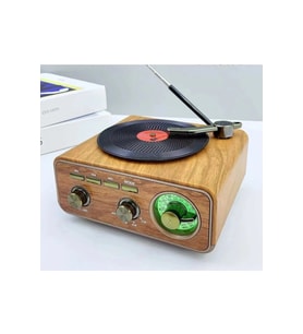 Nostaljik Tasarım Plak Çalar Görünümlü Ralu Bluetooth Hoparlör Retro Müzik Plak Açık Kahverengi