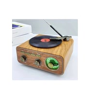 Nostaljik Tasarım Plak Çalar Görünümlü Ralu Bluetooth Hoparlör Retro Müzik Plak Açık Kahverengi