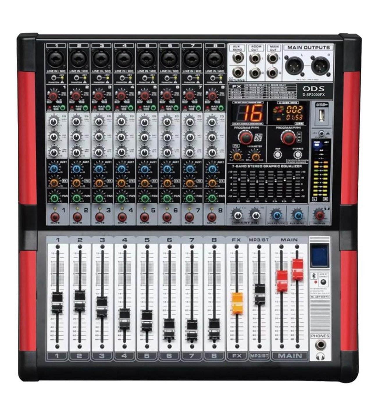 DDS D-8P2000 FX USB-SD-Bluetooth Destekli 2x1000 Watt 8 Kanal