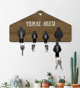eJOYA Kişiye Özel Aile Temalı Pleksi Anahtarlık & Ahşap Anahtarlık Askısı 113265 (Model 1)