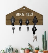 eJOYA Kişiye Özel Aile Temalı Pleksi Anahtarlık & Ahşap Anahtarlık Askısı 113265 (Model 1)