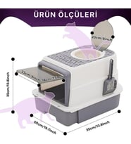TechTic Lüx Büyük Boy Kapalı Kedi Tuvaleti Koku Giderme Üst Kapaklı(Boyun Kaşımalı)Çekmeceli Kürekli