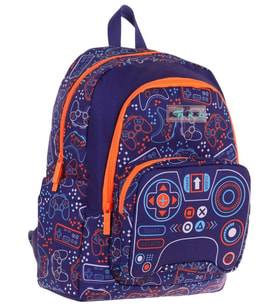 Kaukko Kids Üç Bölmeli (Lacivert Turuncu - Oyun Desenli) Erkek Çocuk Okul ve Günlük Sırt Çantası - L5281