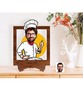 BK Gift Kişiye Özel Erkek Chef Karikatürlü Ahşap Standlı 3D Biblo-12 (Beyaz)