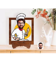 BK Gift Kişiye Özel Erkek Chef Karikatürlü Ahşap Standlı 3D Biblo-12 (Beyaz)
