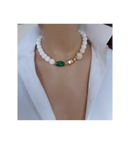 Doğanın Ruhu Beyaz Hilal Amber Kristal Taşlı Kolye Farklı Renkler (Yeşil-Beyaz)