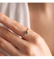 14 Ayar Altın Doğum Taşı Yüzük Burç Yüzükler Oval Emerald (Çok Renkli)
