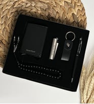 Özel Erkeklere Lüks Kutulu Gerçek Deri Mekanizmalı Cüzdan & Clipper Çakmak Touch Pen Kalem Deri Anahtarlık Hediye Seti LK22G