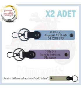 Motorcu Dostlara Hediye İsim Plaka ve 0 Rh (+) Kan Grubu Yazılı x2' li Anahtarlık, Mor-K Kahve-SK (Çok Renkli)