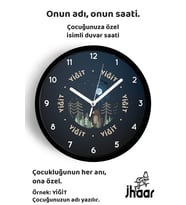 İsme Özel Sevimli Ayı Çocuk Odası Duvar Saati Orta Boy 30 cm Siyah Camlı Sessiz
