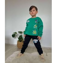 Cg Kids Brawl Stars Temalı Erkek Çocuk 3 iplik Şardonlu Alt Üst Takım Süper Kalite Kumaş Sırt Baskı Detay (Yeşil)