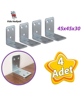 4 Adet Mobilya Eşya Dolap Duvar Sabitleyici Köşe Bağlantı L Demir Gönye Deprem Güvenliği 45x45x30mm (Krom)