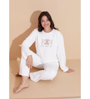 Mirano 9010 Havlu Kumaş Ayıcık Nakışlı Kışlık Kadın Eşofman Pijama Takımı (Beyaz)