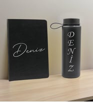BK Gift Kişiye Özel İsimli Siyah Defter ve Cam Matara Hediye Seti-1, Sevgiliye Hediye, Arkadaşa Hediye, Yeni İş Hediyesi
