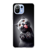 PrintiFy Xiaomi Mi 11 Lite ile Uyumlu 1mm Slim Fit Kedi 2 050c Baskılı Şeffaf  Kılıf