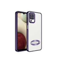 Samsung Galaxy M12 Uyumlu Kılıf Kamera Korumalı Logo Gösteren Zore Omega Kapak (Koyu Mor)