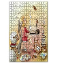 Cakapuzzle Çay İçen Kadın ve Etrafında Hayvanlar Puzzle Yapboz MDF (Ahşap) (120 Parça)