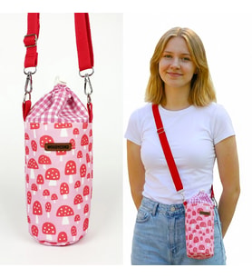 Woodycord Pembe Mantar Pötikare Desenli Büzgülü El Yapımı Termos ve Matara Kılıfı (Çok Renkli)
