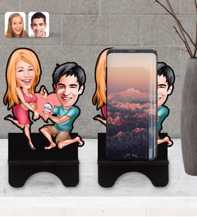 BK Gift Kişiye Özel Sevgililer Karikatürlü Ahşap Biblo Telefon Standı-19