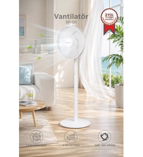 Torima Vantilatör 7 Pervaneli 3 Kademeli Ayarlanabilir Ayaklı 14 Inc 45W Fan SF01 Beyaz