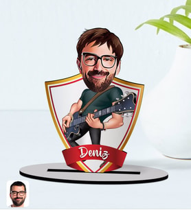 BK Gift Kişiye Özel İsimli Erkek Gitarist Karikatürlü Ahşap Biblo Model-1