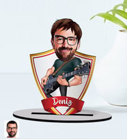 BK Gift Kişiye Özel İsimli Erkek Gitarist Karikatürlü Ahşap Biblo Model-1