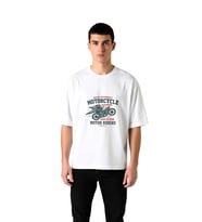 Erkek Oversize Motosiklet Baskılı Tişört %100 Pamuk Vintage Stil Rahat Kesim Günlük Giyim Modern