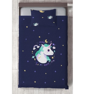 MEKTA HOME BEBEK VE ÇOCUK ODASI Lacivert Unicorn Desenli Yatak Örtüsü