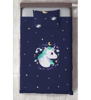 MEKTA HOME BEBEK VE ÇOCUK ODASI Lacivert Unicorn Desenli Yatak Örtüsü
