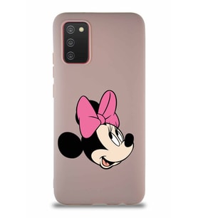 Samsung Galaxy A02S Soft Premier Kapak Minnie Mouse-A Tasarımlı Silikon Kılıf - Pudra (Şeffaf)