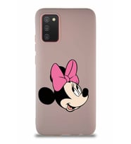 Samsung Galaxy A02S Soft Premier Kapak Minnie Mouse-A Tasarımlı Silikon Kılıf - Pudra (Şeffaf)