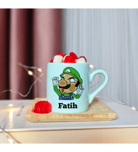 Süper Mario ( Luigi ) Tasarımlı Kişiye Özel Yeşil Türk Kahvesi Fincanı