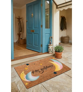 Valerine Life Kapı Önü Paspası 45x70cm Kaymaz Taban Dekoratif iç Dış Mekan Ay ve Yıldız Temalı