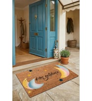 Valerine Life Kapı Önü Paspası 45x70cm Kaymaz Taban Dekoratif iç Dış Mekan Ay ve Yıldız Temalı