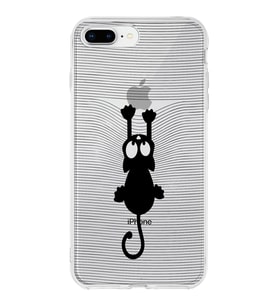 Apple iPhone 7 Plus Uyumlu Kapak Çizgi Kedi Tasarımlı Şeffaf Silikon Kılıf