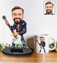 Kişiye Özel Gitarist Tasarımlı Karikatür Biblo Ve Kupa Hediye Seti 91