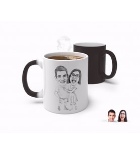 BK Gift Kişiye Özel Karakalem Sevgililer Sihirli Kupa Bardak-80 (Beyaz)