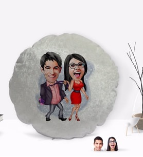 BK Gift Kişiye Özel Sevgililer Karikatürlü Yuvarlak Dekoratif Kırlent Yastık-4
