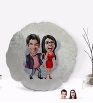 BK Gift Kişiye Özel Sevgililer Karikatürlü Yuvarlak Dekoratif Kırlent Yastık-4