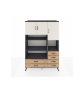 Hyperion Dolap 9 Raflı 6 Çekmeceli 3 Kapaklı 132x44x195 Antrasit-Aytaşı/Çam