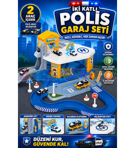 İki Katlı Polis Garaj Seti - Otopark Seti - Araba Seti - Araç Seti - Araba Oyunu - İki Katlı Garaj