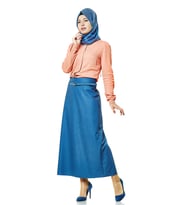 SORALLİNE 770 KOYUMAVİ MELANJ BAYAN KALEM ETEK  90 CM BOYUNDA ASTARLI (Koyu Mavi)