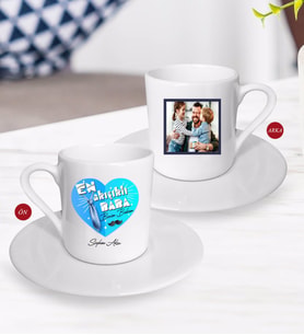 BK Gift Kişiye Özel Babalar Günü Hediyesi Fotoğraflı Türk Kahvesi Fincanı-99 (Beyaz)