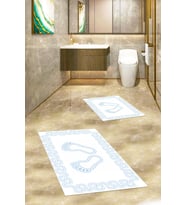 EVDEYA Dijital Yıkanabilir Çerçeveli Ayak İzi Desen İkili Banyo Halısı Klozet Takımı, KLOZET-18-BEYAZ, (Beyaz)